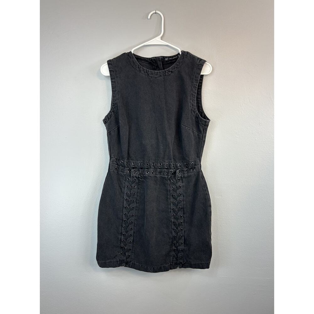 ZARA Dress Womens Size L Black Denim Cut Outs Mini Grunge Witchy WhimsiGoth